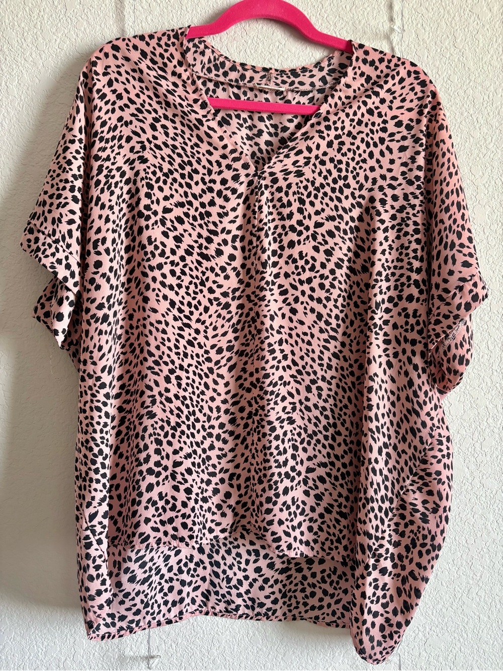 Pink Animal Print V-Neck Women’s Top